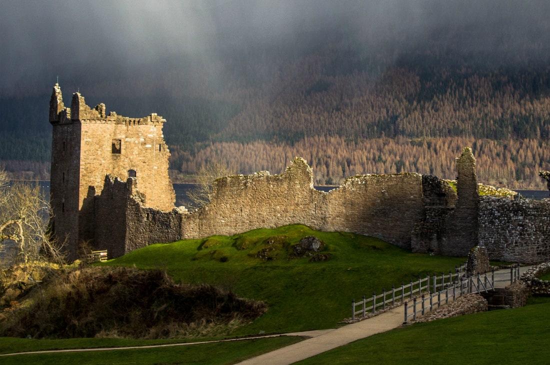 The ruins of Urquhart Castle on the shores of Loch Ness